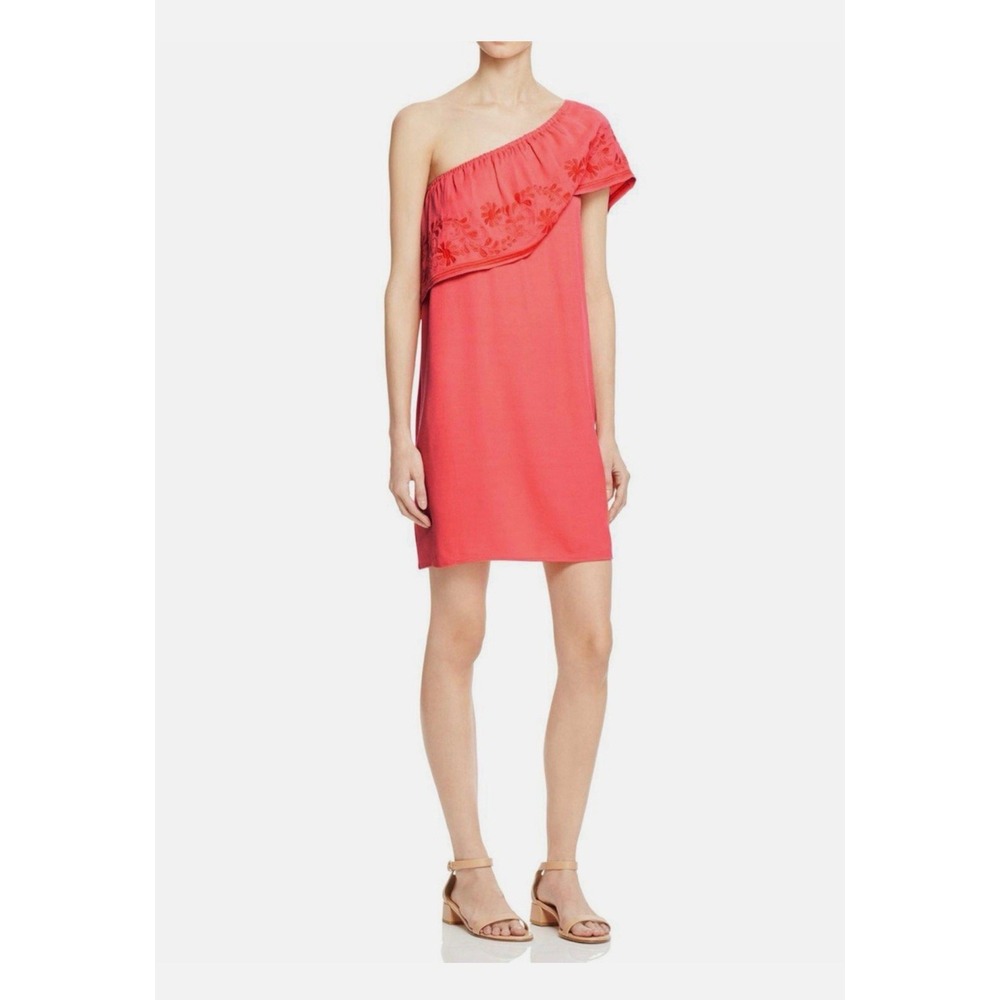 Rebecca Minkoff Rita Dress Women's Medium Coral One-shoulder Embroidered